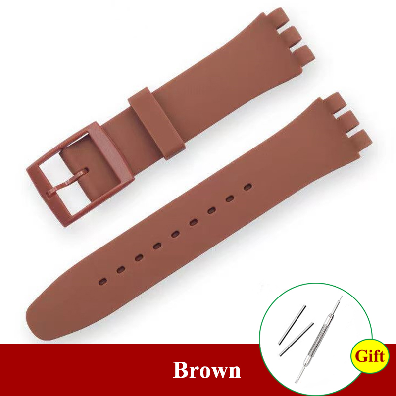 16mm 17mm 19mm 20mm Zachte Siliconen Armband Kleurrijke Horlogeband voor Swatch Horlogeband Vervanging Horloges accessoires met Tool: Steenkool zwart / 20mm