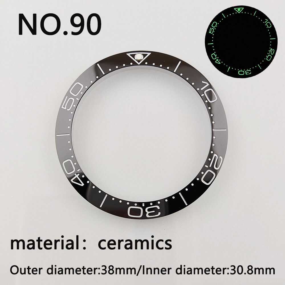 38*30.8mm Sloping Super Luminous Ceramic Bezel Insert Divers Replacement of watch accessories parts: NO.90