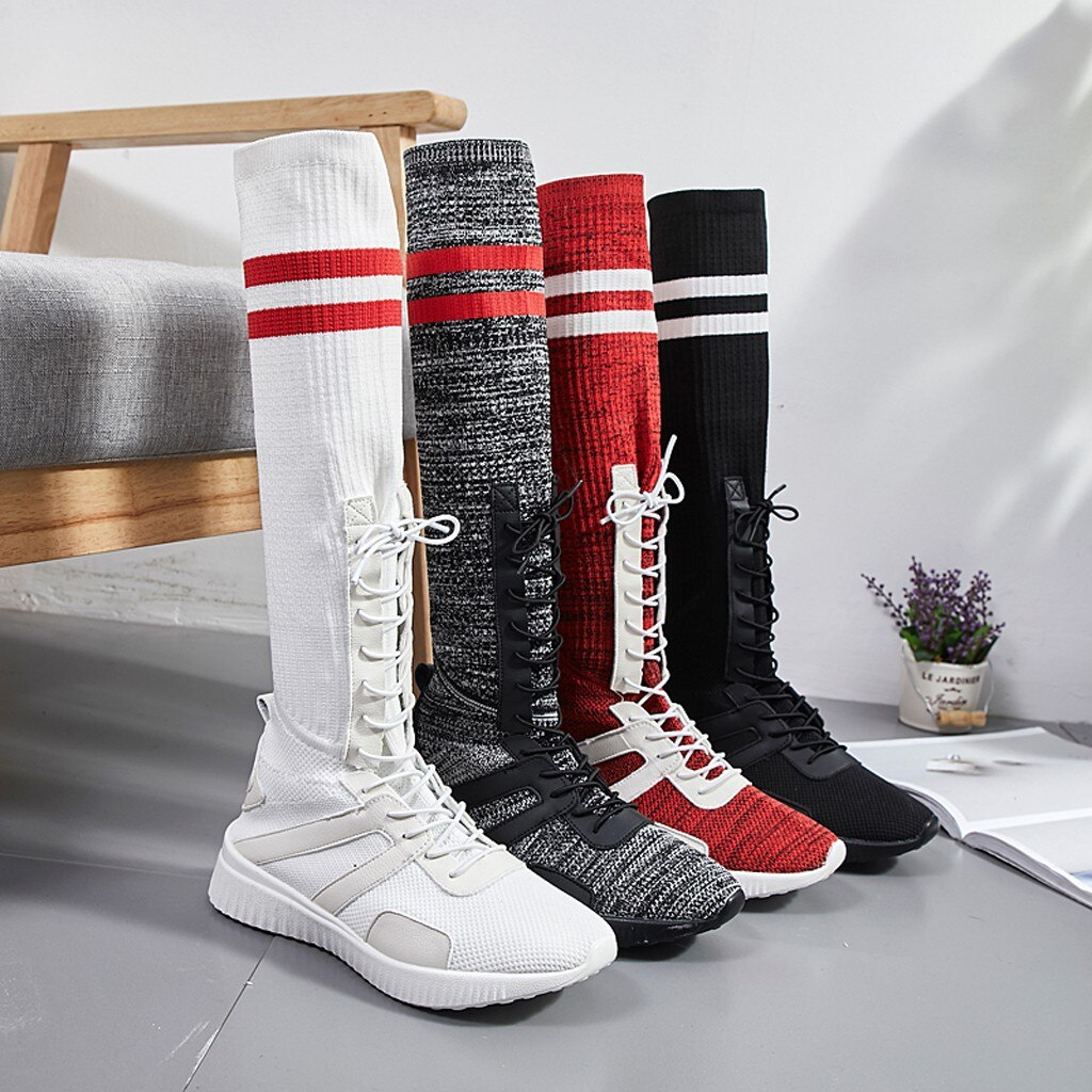 Sagace Womens Stretch Sokken Laarzen Zwart Kruis Riem Platform Laarzen Vrouwen Sneakers Herfst Laarzen Vrouwen