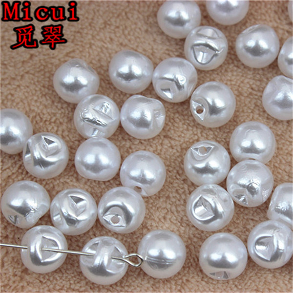 Micui 100 stk 10mm rund form perlesøm abs perler scrapbog sy på perler til smykker håndværk tøj dekorationer  zz388: Hvid