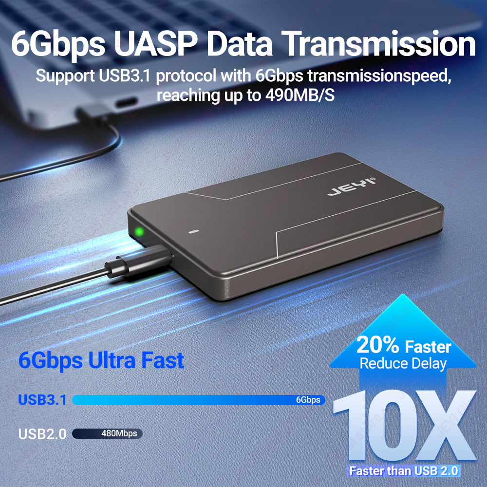 JEYI 2.5 inch External Hard Drive Enclosure Type C 3.1 to SATA III for 7mm and 9.5mm SATA HDD SSD Tool Free [UASP Supported]