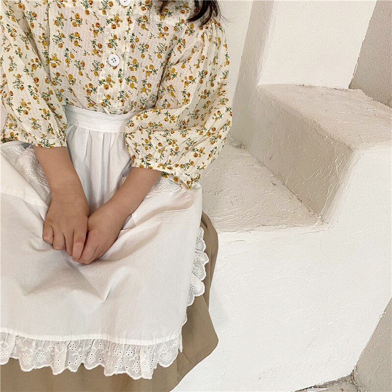 Autumn Girl Maid Skirts Toddler Children Two-Piece Lace-up Apron Skirt Baby Solid Color with Pockets Cotton Skirts