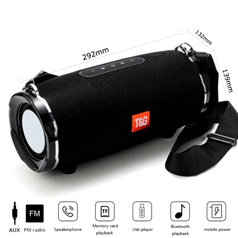Enceinte d&#39;extérieur TG192, haut-parleur avec lumière LED colorée, sans fil TG187, haute puissance, BT5.0, étanche, Portable, caisson de basses, FM, TF, BoomBox