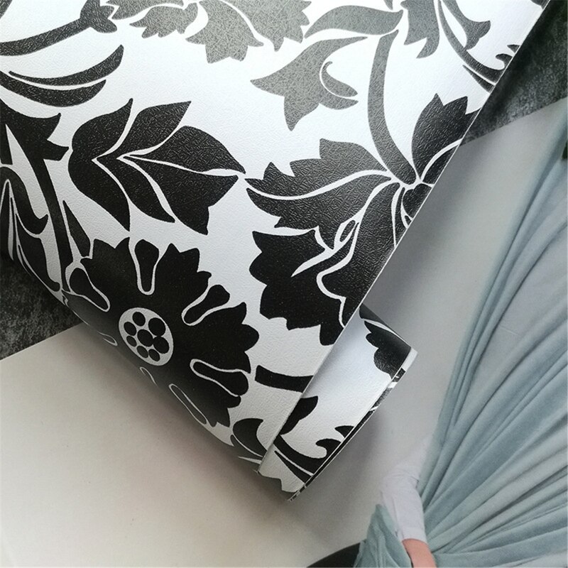 Papel pintado autoadhesivo a rayas blancas y negras de PVC de 45cm x 10m moderno Adhesivo de pared para muebles de baño y cocina Hou
