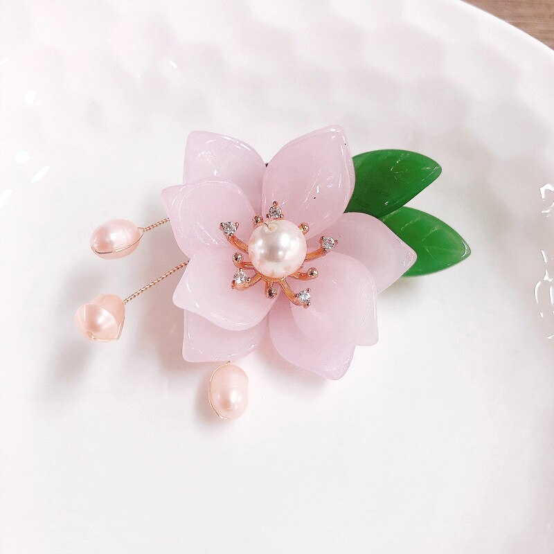 Morkopela fait à la main en verre fleur broche broches de en eau douce Pealrs broches pour les femmes Banquet vêtements bijoux