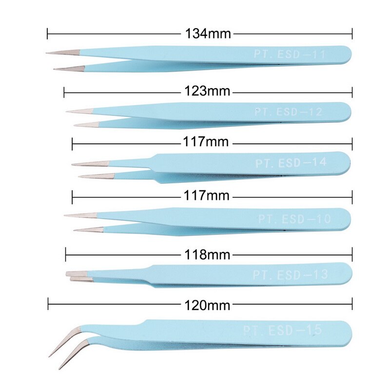 6 sztuk ESD antystatyczny zestaw pincet elektronika ze stali nierdzewnej precyzyjna konserwacja zestaw narzędzi robić naprawy modelarstwo zestaw narzędzi ręcznych: niebieski 6szt zestaw