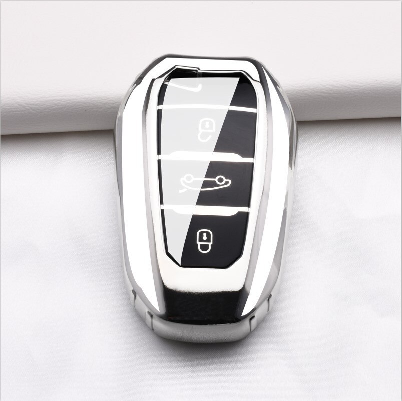 Tpu Sleutel Cover Voor Peugeot 407 508 301 5008 3008 4008 408 Auto Key Case 3 Knop Voor Peugeot 407 Smart Autosleutel Case Bescherming: Zilver