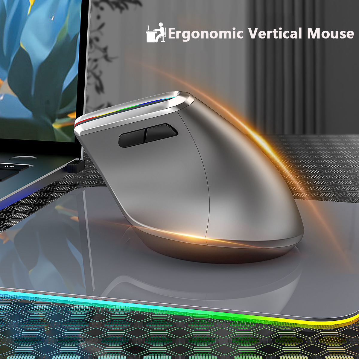 JOMAA Ergonomisk RGB Trådlös Vertikal Mus 2.4G USB Uppladdningsbar Bluetooth