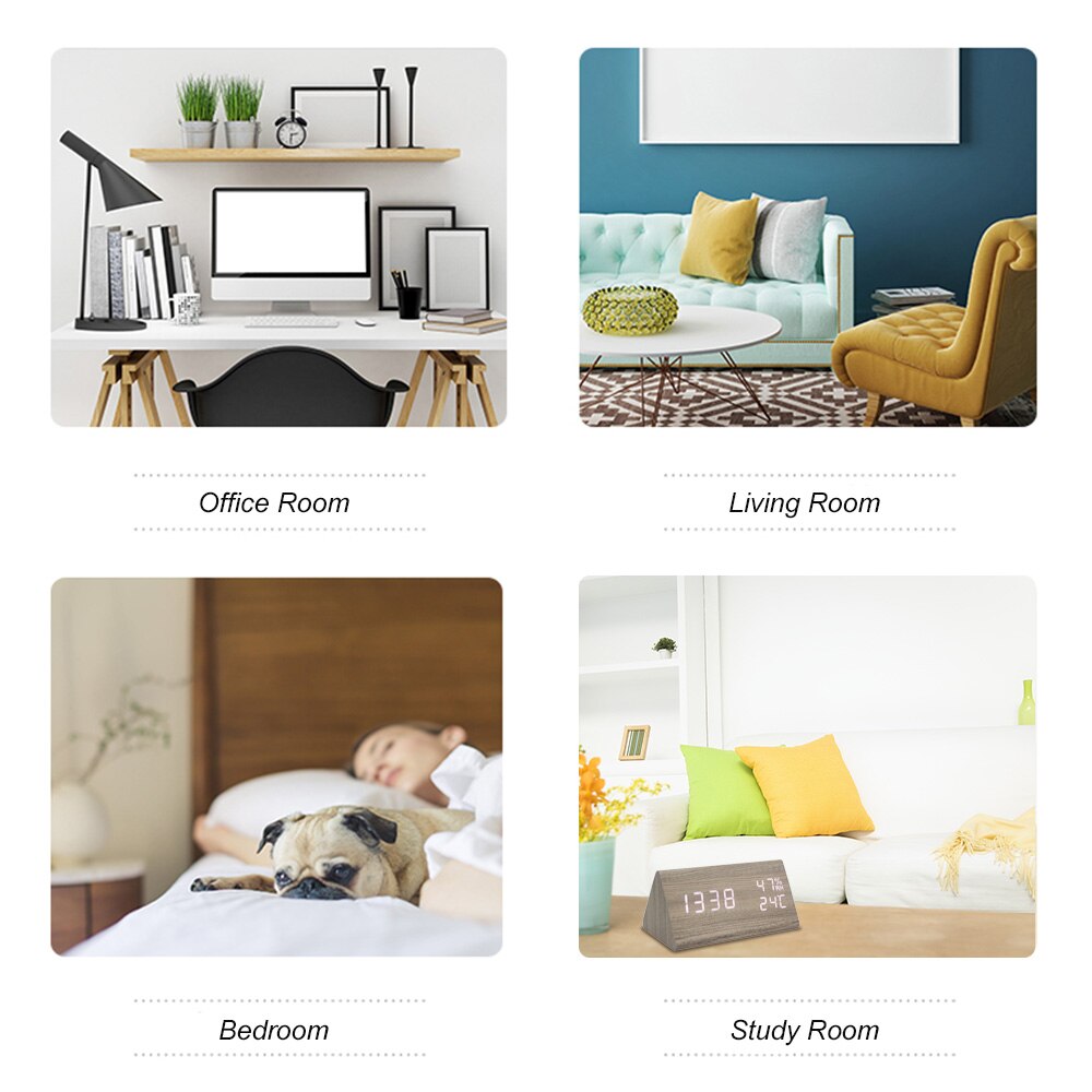 Multifunctional Wooden Clock LED Digital Clock Camphor Wood Grain Wood Clock Mute Sound Control LED Electronic Alarm Clock