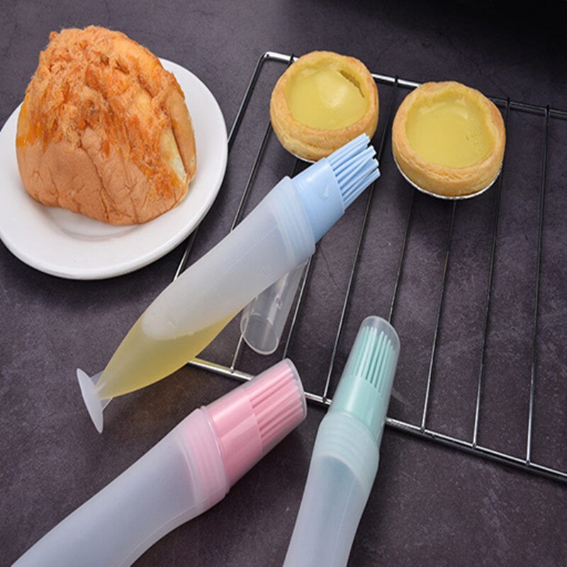 Botella de aceite con cepillo, cepillo portátil de silicona para barbacoa, botella con brocha aplicadora de aceite con tapa, dispensador de aceite de cocina, accesorios para barbacoa