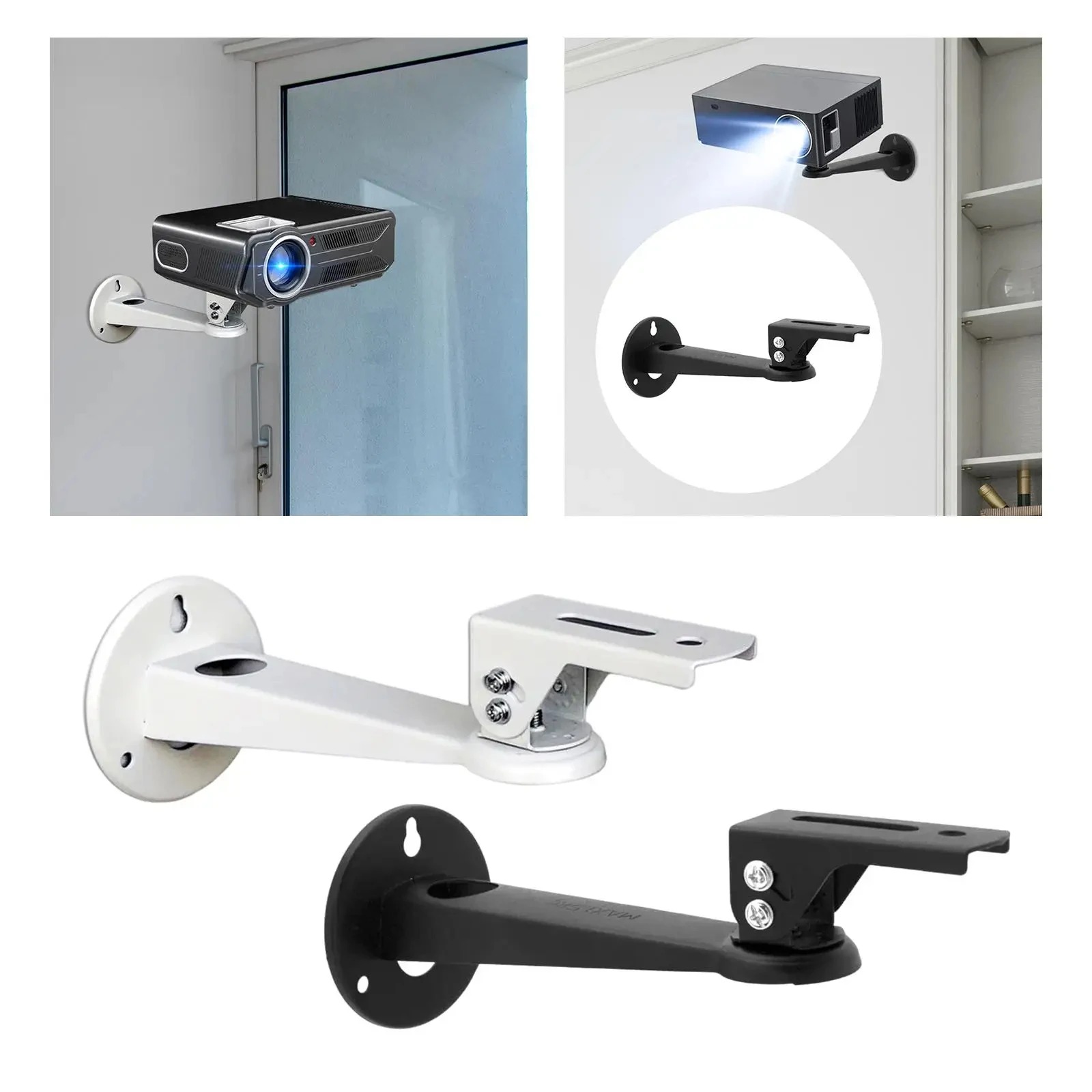 Projector Bracket 360° Rotate Metal Adjustable Mount Stand Wall Support Wall Mount Shelf for Bedside Wall Office Bedroom Home