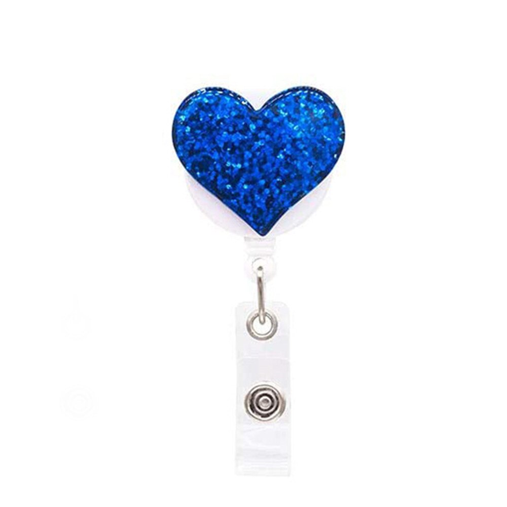 1pc Love Heart Glitter Sequins Badge Reel Retractable Badge Holder Nurse Doctor ID Card Holder Pull Key Chain Office Supplies: blue