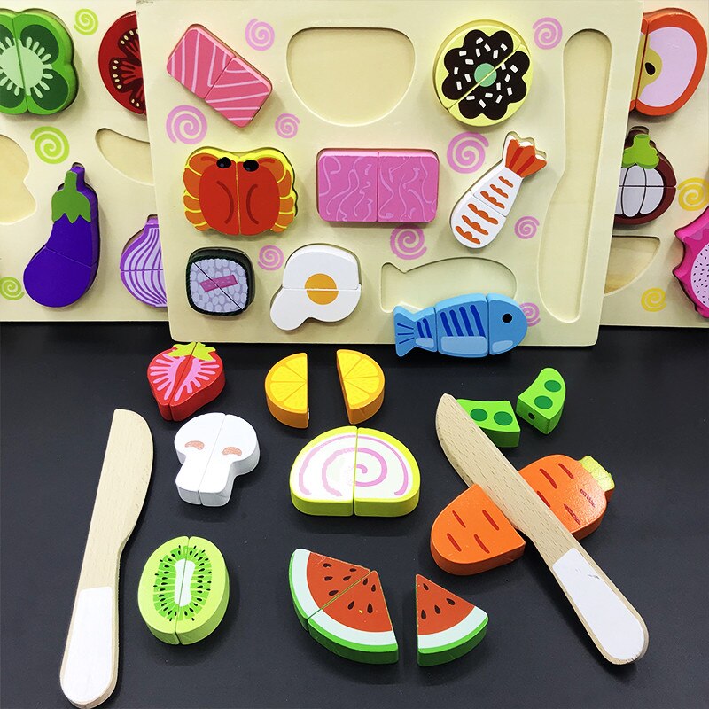 Fruit Cognitie Kinderen Magnetisch Gemonteerd Fruit Legpuzzels Kids Houten Keuken Speelgoed Houten Puzzels Play Food Speelgoed Puzzel