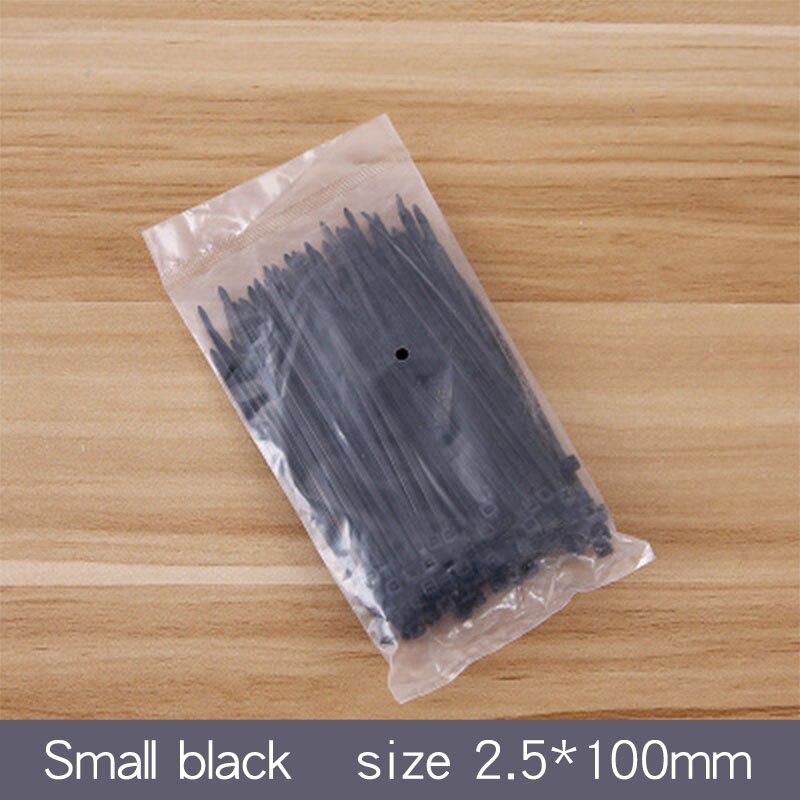 100pcs Self-Locking Plastic Nylon Wire Cable Ties Zip Tie Black White Cable Ties Fasten Loop Cable Various Specifications: small black 100pcs