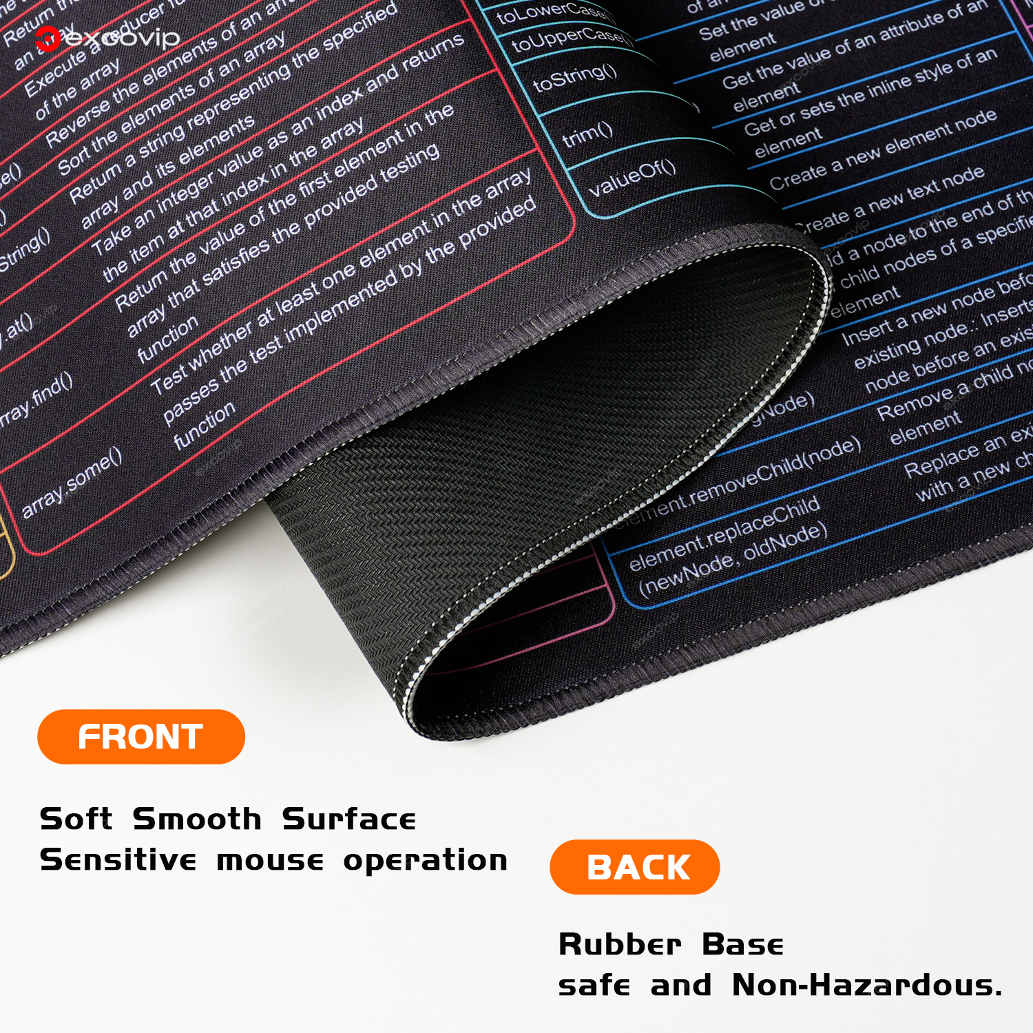Tapis de souris de programmation EXCO JavaScript, grands raccourcis, clavier, feuille de triche, ingénieur Web, tapis de bureau, bord cousu, antidérapant