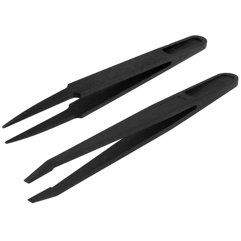 6 stuks antistatische zwarte plastic pincetten , 3 stuks rond & 3 stuks puntig: Default Title