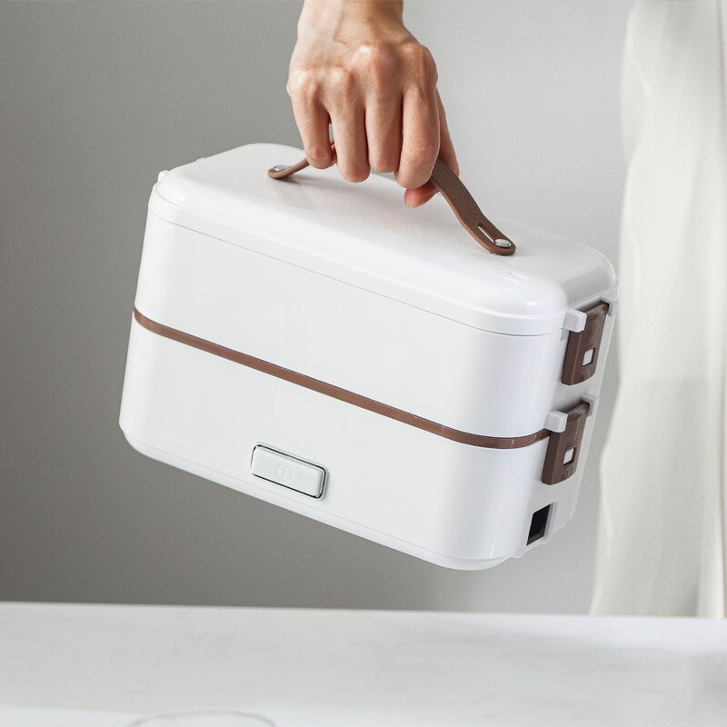 2020New Oct 220V/110V Electric Rice Cooker Multi Electric Lunch Heating BoxPortable Mini Pot with 2 Stainless Steel Inner: white 2lyaer / us