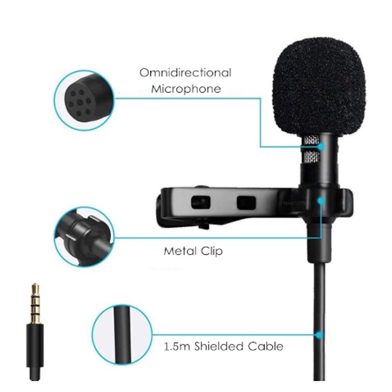 Mini Portable Clip-on Lapel Lavalier Condenser Mic Wired Microphone For IPhone IPad Android Smartphone Recording PC DSLR Camera