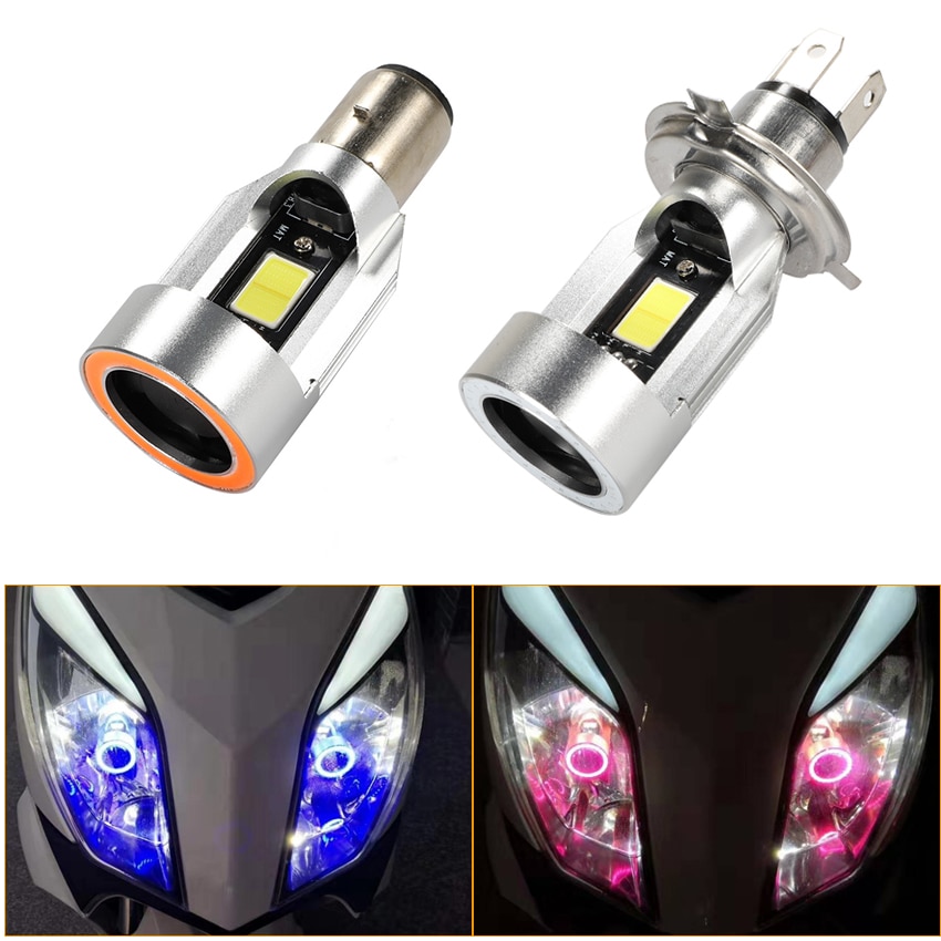 Ampoule de phare d'ange pour moto, 1x H4 Led, feu antibrouillard, accessoires, motocyclette, Scooter, COB Ba20d, HS1 LED, ATV