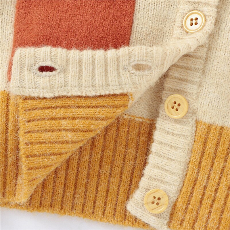 Infant Baby Mädchen Jungen Farbe Kontrast V-ausschnitt Stricken Strickjacke Mäntel Herbst Frühling einreiher Pullover Oberbekleidung