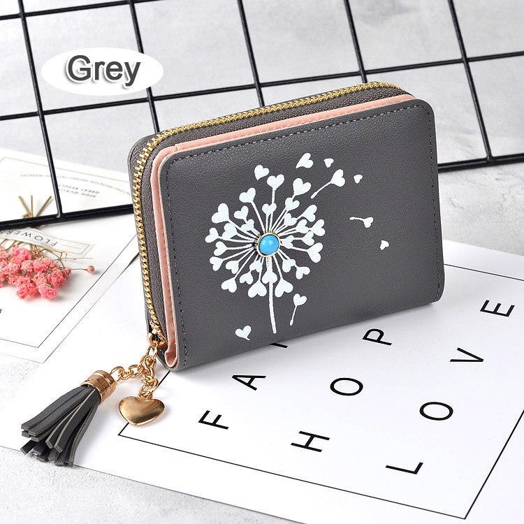 Women Wallets Brand Candy Colors Lady Purses Flower Clutch Zipper Coin Purse Wallet Cards ID Bag Woman Moneybag: 2 grey