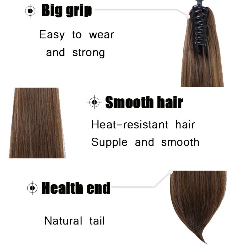 Coleta recta corta para mujer, cola de caballo sintética de alta temperatura, cola de pelo con cola de caballo negra y marrón