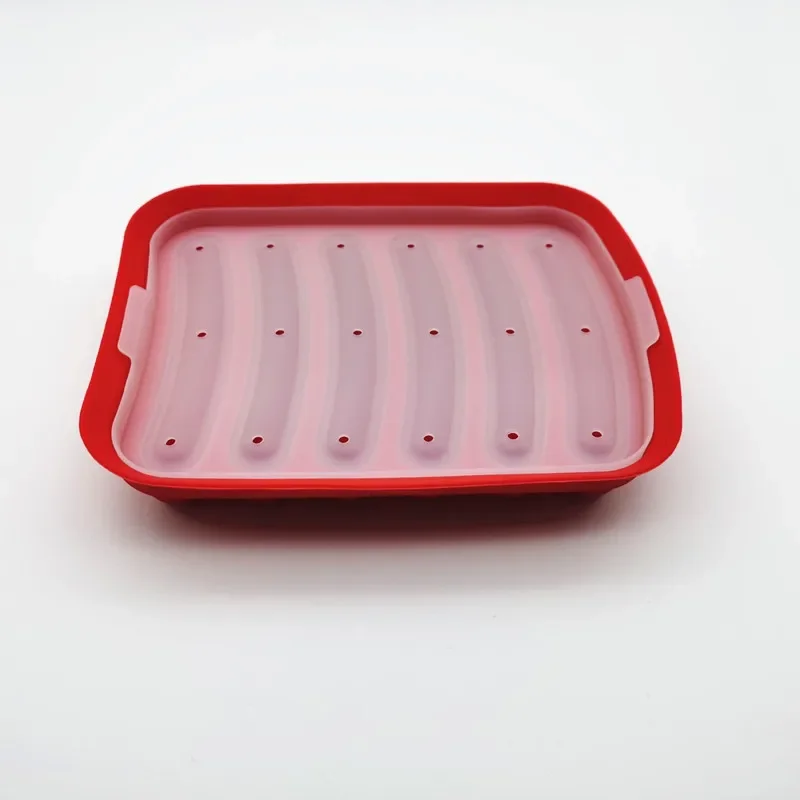 6 Grids Sausage Maker Mould Silicone DIY Ham Dog Making Moulds With Lid Kitchen Household Sausages Cake Baking Tools Molds: Red