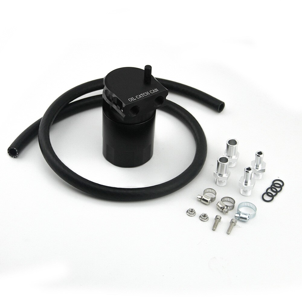 Car Styling Universal Oil Catch Tank Can Auto Aluminum Fuel Reservoir Oil Catch Can with Black Vacumm Hose: Black