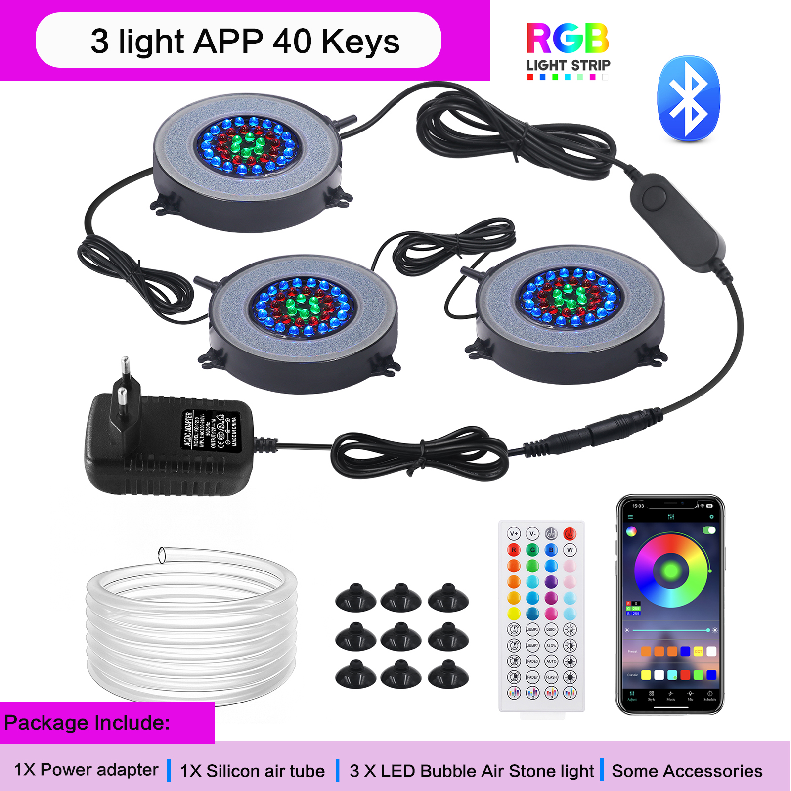 Onderwater Aquarium Licht Kleur Veranderend IP68 Waterdicht 36 LED Luchtlicht Aquarium Luchtbel Lamp Maken Zuurstof voor Aquarium: Light Grey / au plug