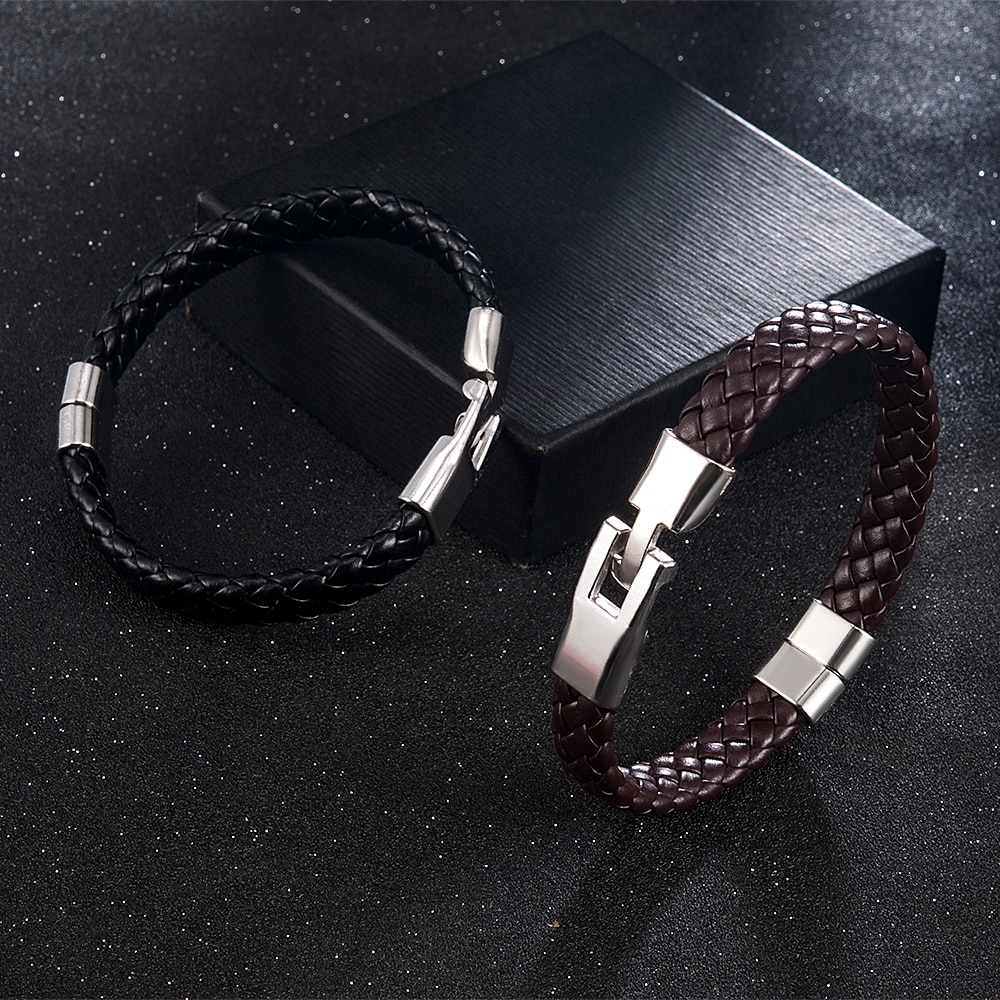 Mannen Vrouwen Leather Wrap Polsbandje Manchet Magnetische Sluiting Armband Roestvrij Stalen Gesp Sluiting Armbanden Sieraden