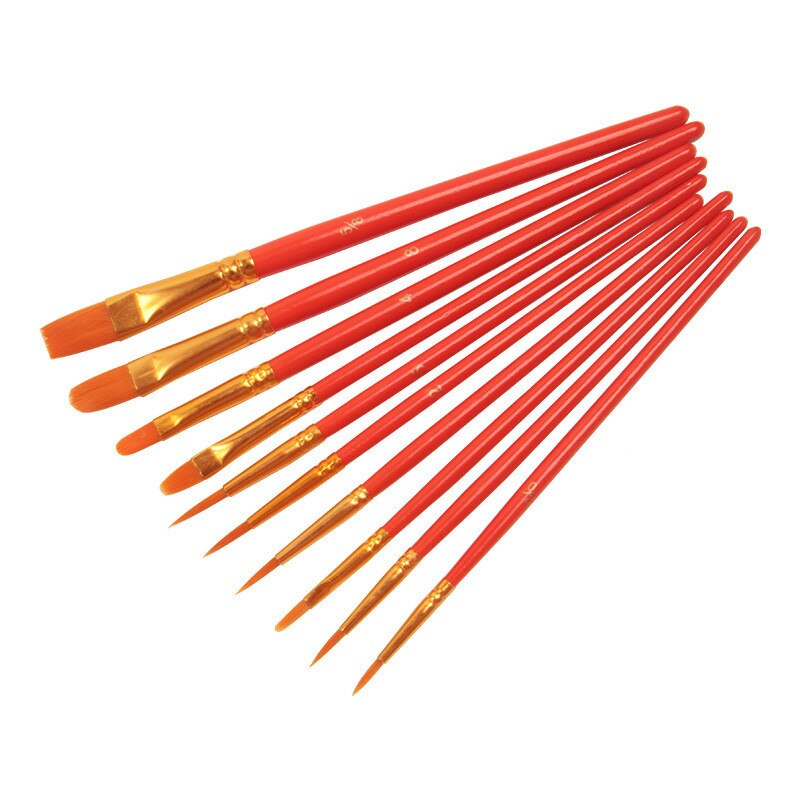 10Pcs/set Nylon Artist Paint Brush Watercolor Acrylic Wooden Handle Painting Brushes Art Supplies Stationery: E