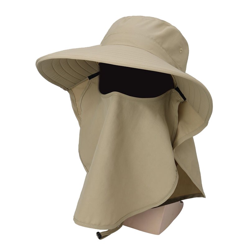 Protection du visage contre les gouttelettes casquette de pêche été en plein air Protection solaire cou visage rabat chapeau large bord: Khaki