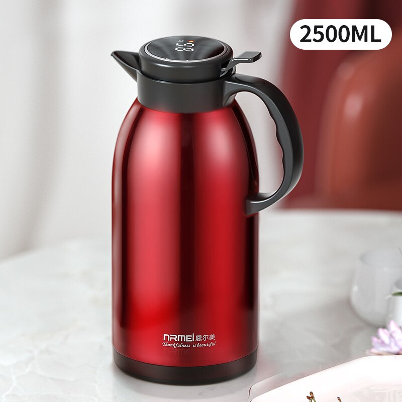 botella termica acero inoxidable termo inteligente botella de agua Jarra termo de acero inoxidable de gran capacidad, botella de temperatura con pantalla, portátil, bote de agua, 2L, 3L: 2500ML Red