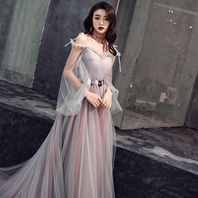 noble ladies long-sleeved trailing annual meeting hosted fairy dress sling long female banquet evening dress