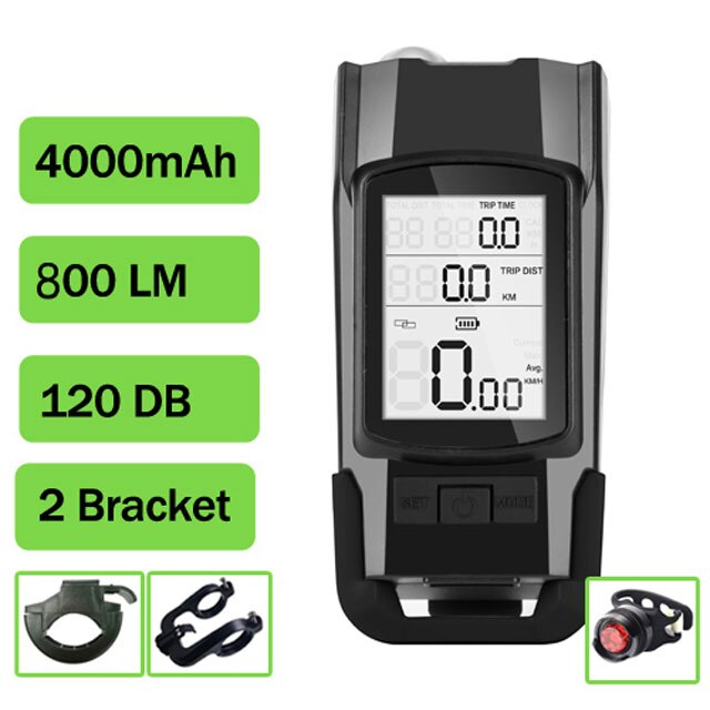 Impermeabile Della Bici Del Calcolatore Integrato 800LM Faro 120DB Corno Altoparlante 3 in 1 Senza Fili di Riciclaggio Della Bicicletta Tachimetro Dell'odometro Del Calcolatore: Black D1