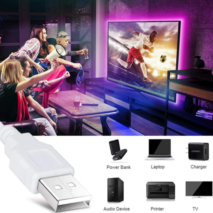 Cadena de luz nocturna LED DC5V con Cable de puerto USB 50CM 1M 2M 3M 4M 5M lámpara de tira de luz LED USB SMD 3528 para TV/PC/portátil