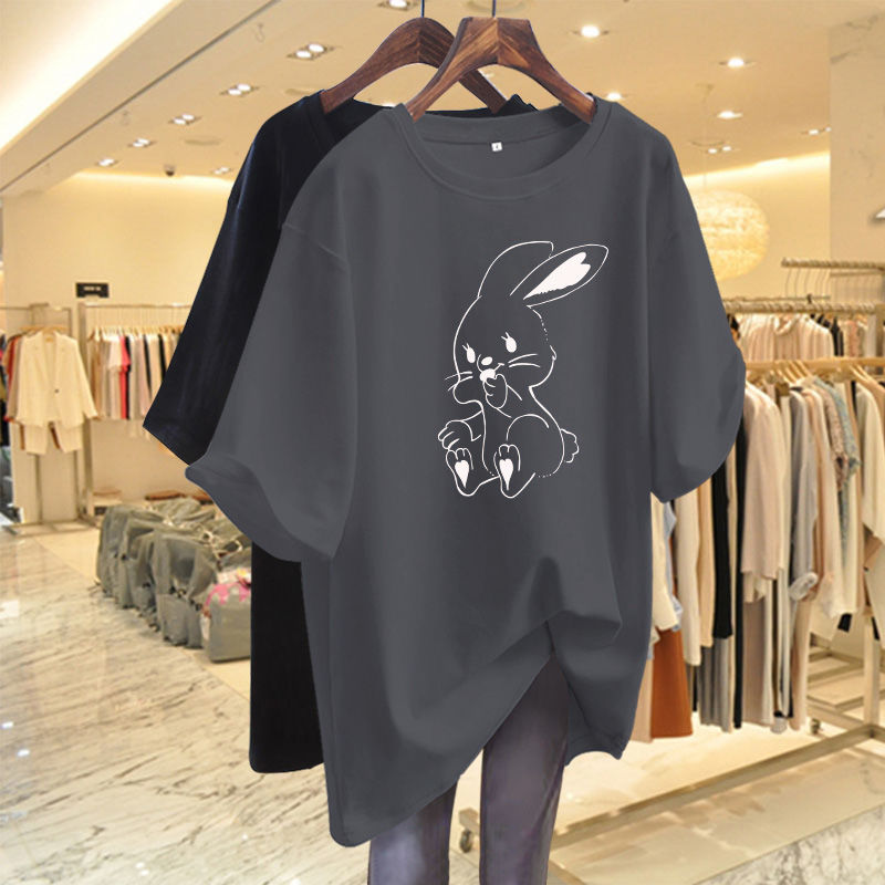 Vrouwen Kleding Korte Mouw Causale Cartoon Gedrukt T-shirt Zomer Basic Losse Alle Katoenen Top Tees Chic Y2k O-hals Truien: XXXL / Donkergrijs