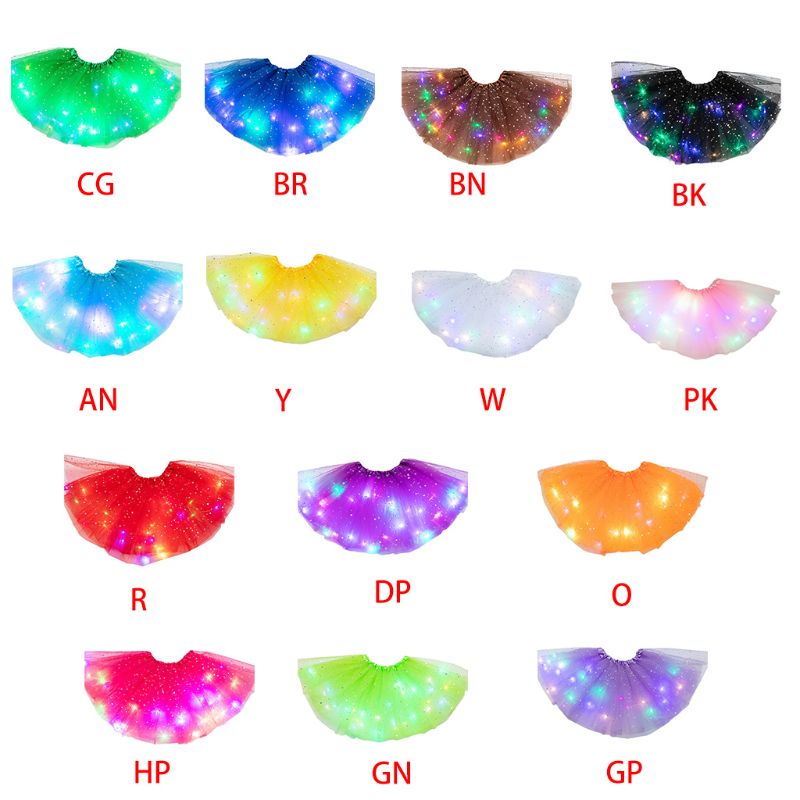 Kids Girls LED Light Up Glitter Star Sequins Ballet Dance Tulle Tutu Skirt 3-12T J2HD