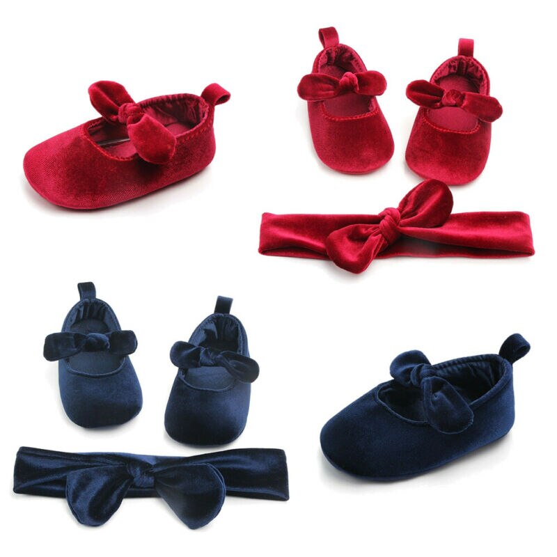 0-18 miesięcy noworodki niemowlę dziewczynki aksamitne buty buciki + Handband niemowlę dziewczynka urodziny impreza buty