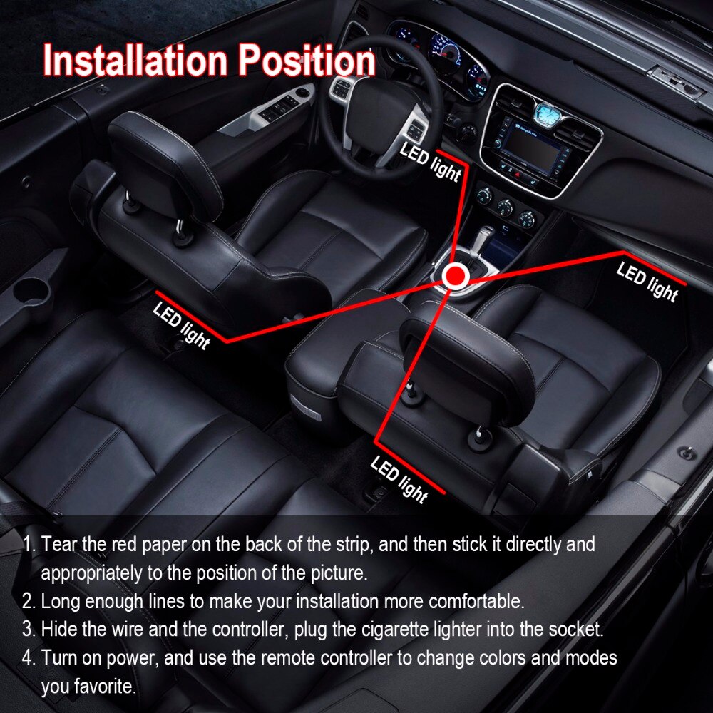 4 kpl auton tunnelmavalaisin kaukosäätimellä rgb led nauha valot auto sisustus autot sisustus musiikki rytmivalo