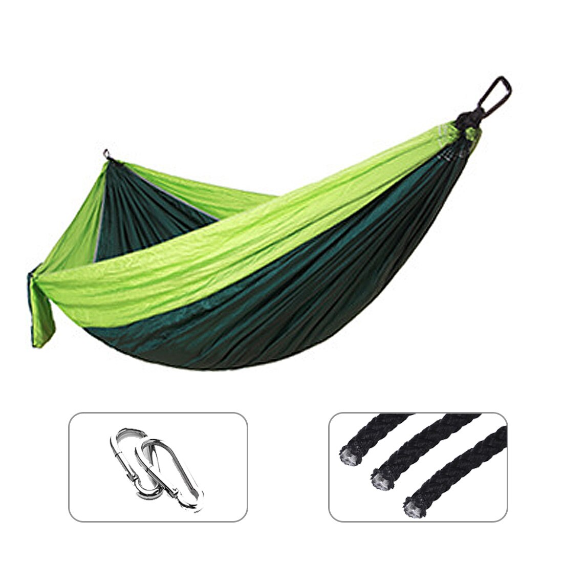 Single Double Hammock Adult Outdoor Backpacking Travel Camping Survival Sleeping Bed Portable Thicken With 2 Ropes 2 Carabiners: Green add Dark Green