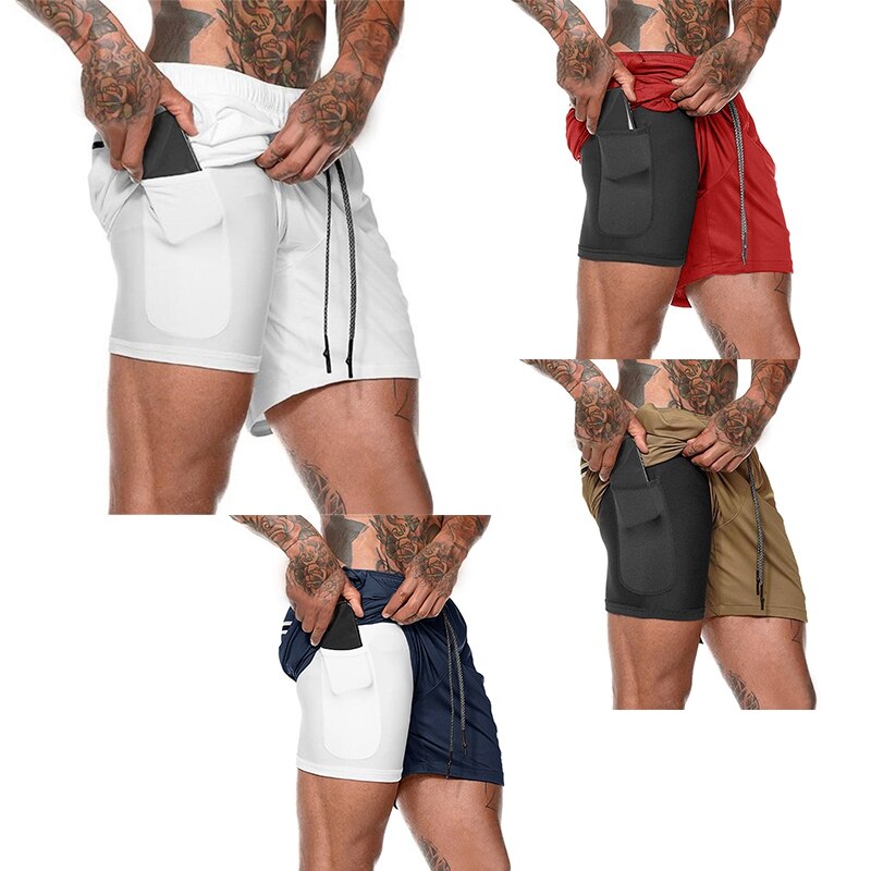 Mannen Dubbele Laag Mesh Fitness Shorts Gym Running Zachte Sneldrogende Shorts Sneldrogende Broek Fietsbroek