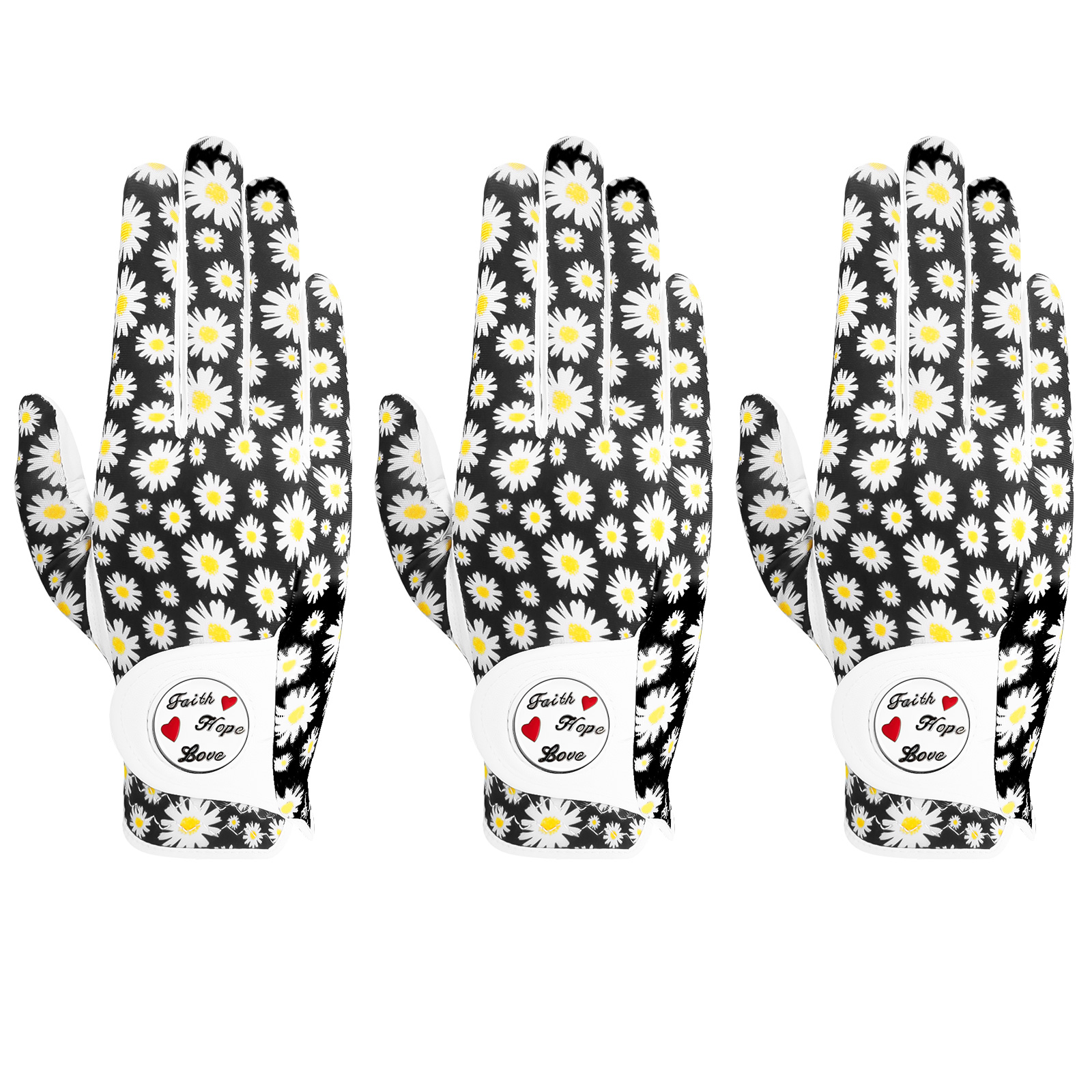 Guantes de golf para mujer, mano izquierda derecha de cuero con marcador de bola, paquete de 3, guantes de colores para golfista diestros y zurdos, agarre para todo tipo de clima: Verde / L