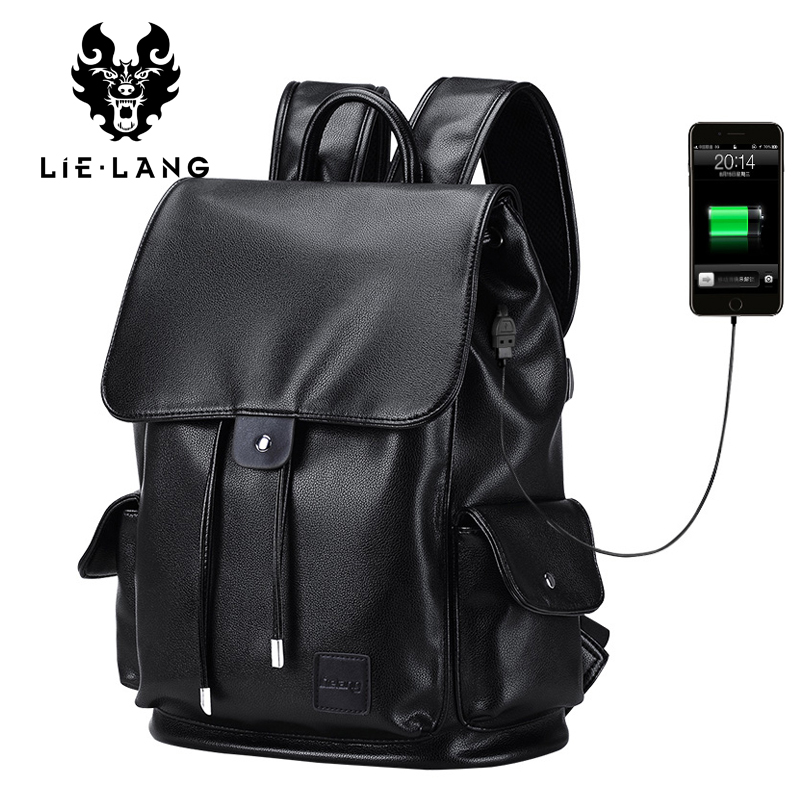 LIELANG Rucksäcke Männer Leder Rucksack Für Männlichen Doppel Schulter Reisetaschen für Jugendliche USB Ladung Wasserdichte Rucksack männer