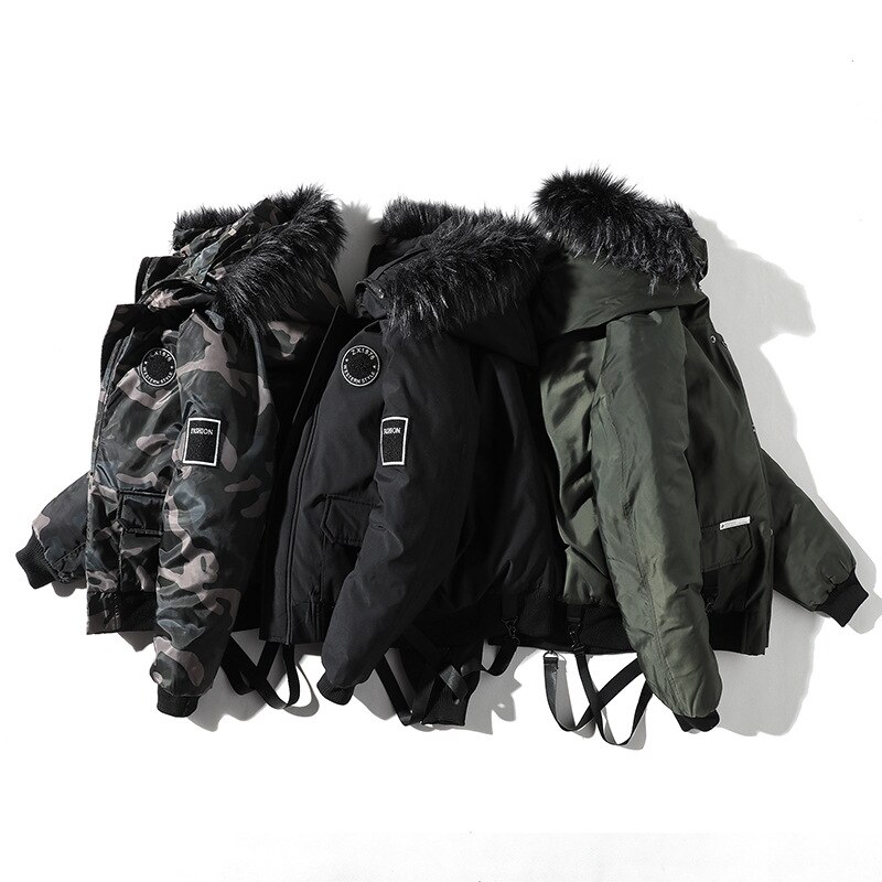 Vinterjacka herr kamouflage casual tjock varm parka manlig päls huva street style camo lös herr överrock abz 95
