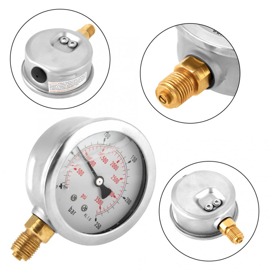 0-250Bar Manometer 0- 3750PSI G1/4 63mm Dial Hydraulic Water Pressure Gauge Meter Manometer