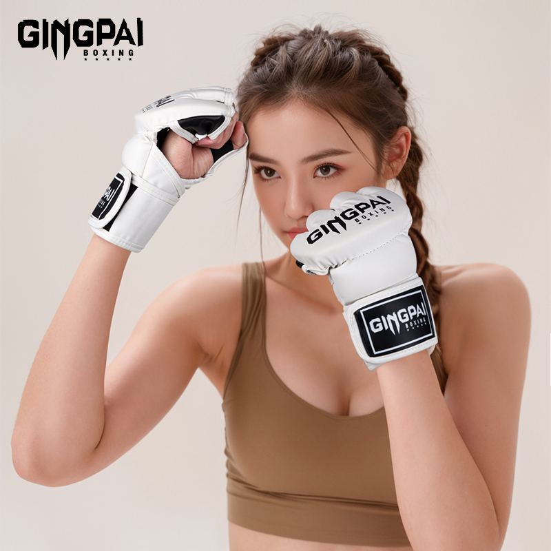 Medias manoplas MMA Fighting Kick Boxing guantes, bolsa pesada de boxeo sin dedos con guantes acolchados para Kickboxing Sparring Muay Thai