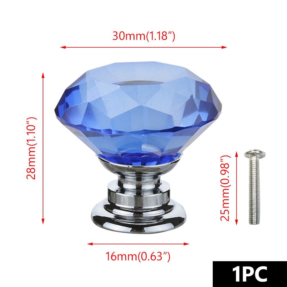 30mm Diamant Form Kristall Glas Knöpfe Schrank Zieht Schublade Knöpfe Küche Schrank Griffe Möbel Griff Hardware: Blue