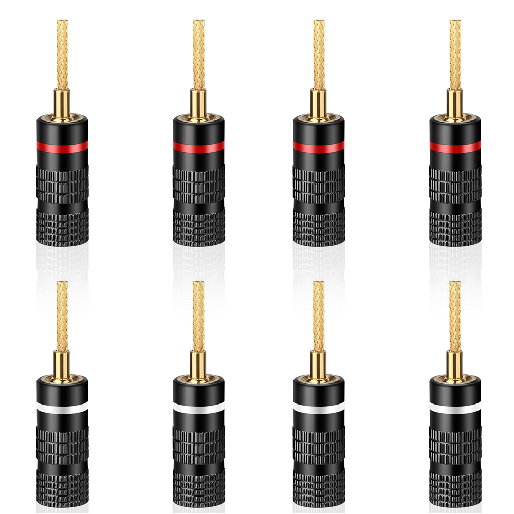 8 Uds Hifi BFA conector banana chapado en oro/rodio cable de altavoz de audio de fibra de carbono conector banana: Rojo rosado