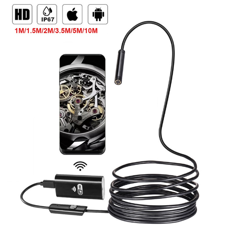 7/8mm Wifi Endoscope Camera HD 720P/480P 6LED Waterproof Flexible USB Inspection Borescope for Android PC 1m/2m/5m/10m Cable